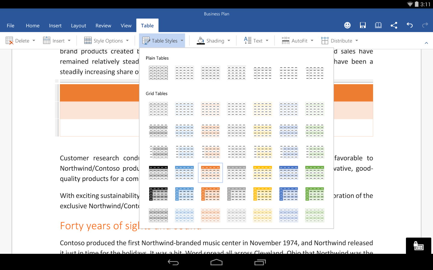 Excel on android tablet